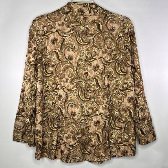 Casual Corner Annex Y2K 90s Green Brown Paisley Mesh Lace Button Down Top Size X - Picture 10 of 10